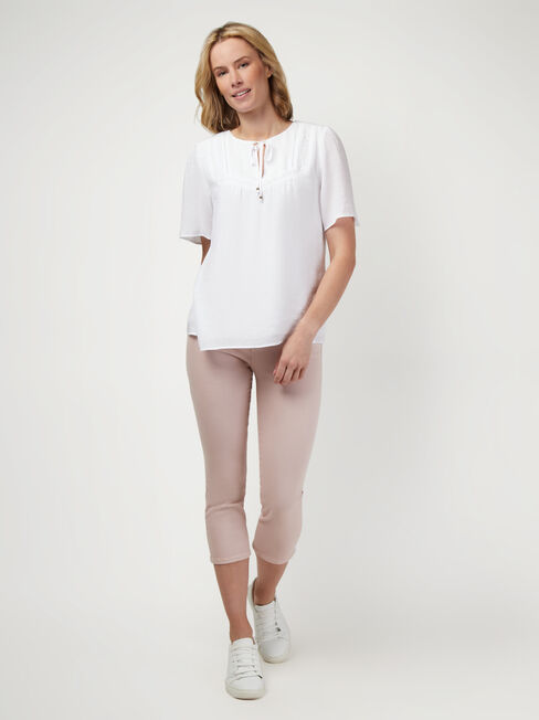 Tara Short Sleeve Peasant Blouse, White, hi-res