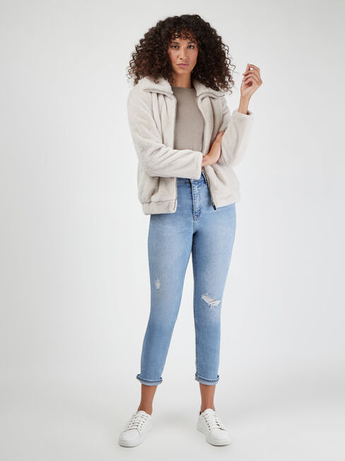 Dina Teddy Bomber Jacket, White, hi-res