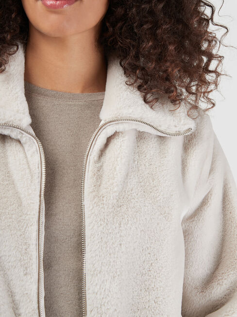 Dina Teddy Bomber Jacket, White, hi-res