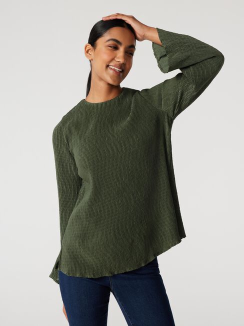 Ella Bell Sleeve Top, Thyme, hi-res