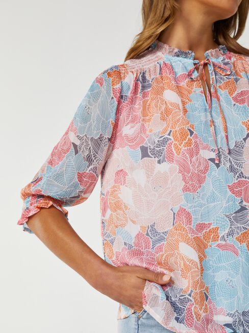 Reef Lurex Puff Sleeve Blouse, Floral, hi-res