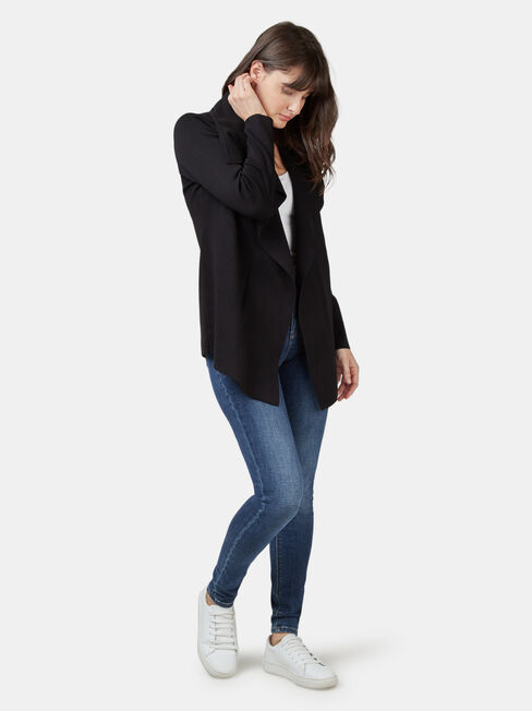 Gina Short Waterfall Cardigan, Black, hi-res