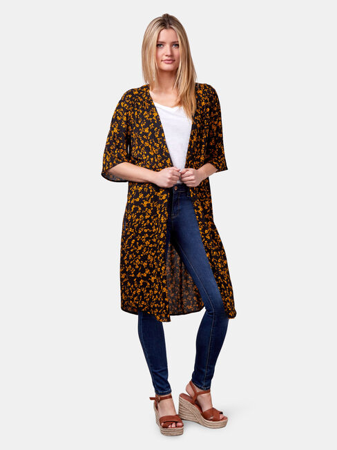 Monica Longline Kimono, Black, hi-res