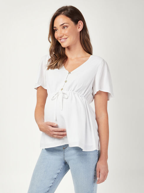 Amy Drawstring Waist Maternity Top, White, hi-res