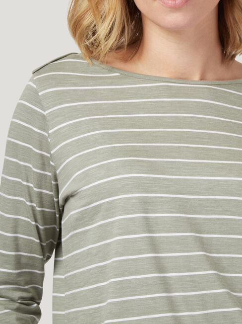 Essential Boatneck Tee, Green Stripe, hi-res