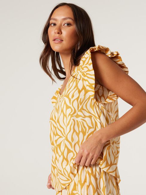 Kourt Flutter Slv Top, Golden Leaf, hi-res