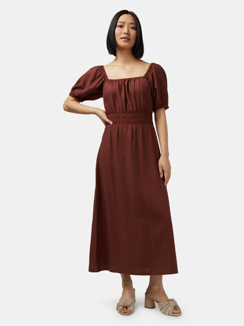 Natalia Shirred Waist Dress, Brown, hi-res