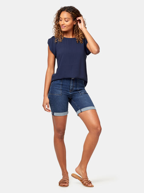 Saffi Petal Sleeve Blouse, Blue, hi-res
