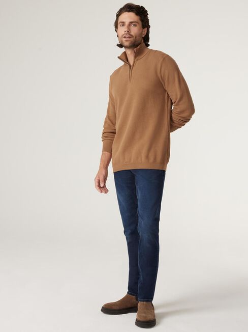 Elliot Funnel Zip Neck  Knit, Caramel, hi-res