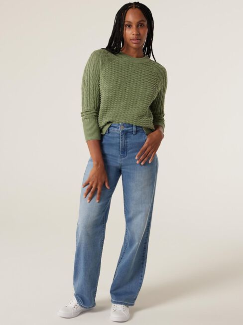 Livia Cable Pullover Knit, Pistachio Marle, hi-res