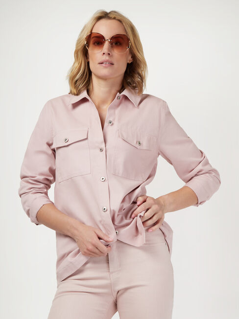 Sasha Cotton Shacket, Pink, hi-res
