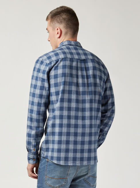 LS Holmes Brushed Check Shirt, Blue, hi-res