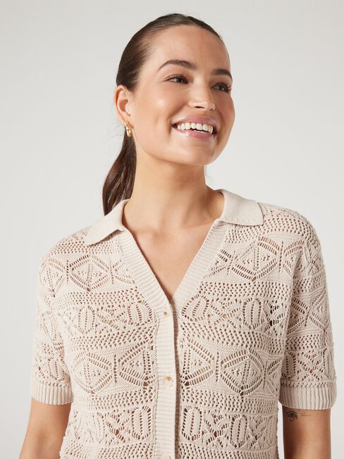 Halcyon Crochet Shirt, Sand, hi-res