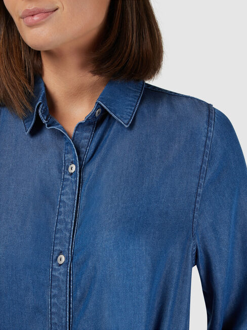 Ella Denim Shirt Dress, Blue, hi-res