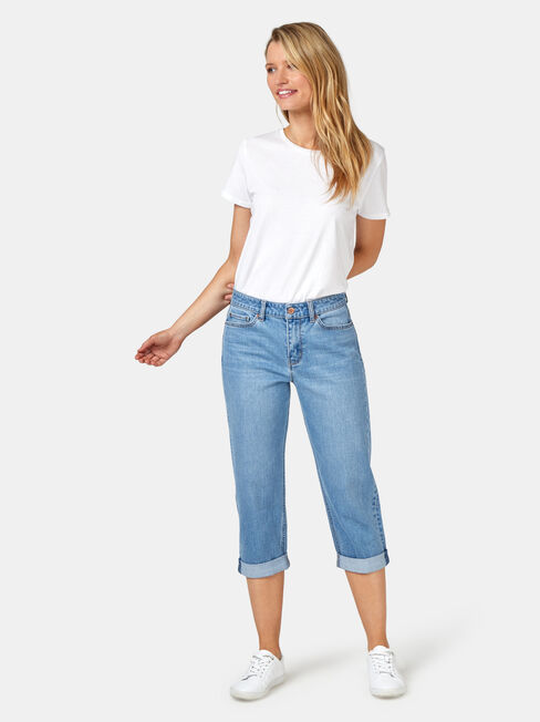 Capri Boyfriend Jeans, Mid Indigo, hi-res