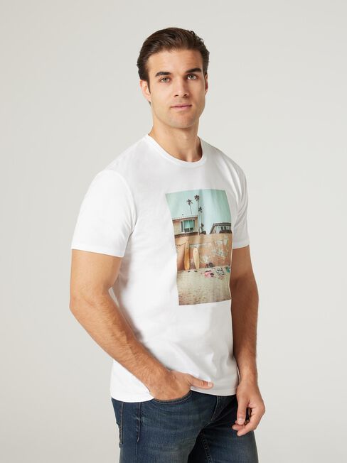 SS Archer Print Crew Tee, White, hi-res