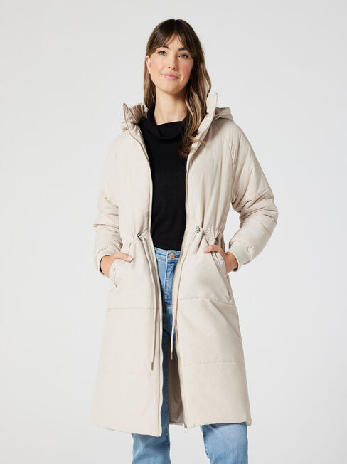 Anne Longline Drawcord Puffer Jacket, Latte, hi-res