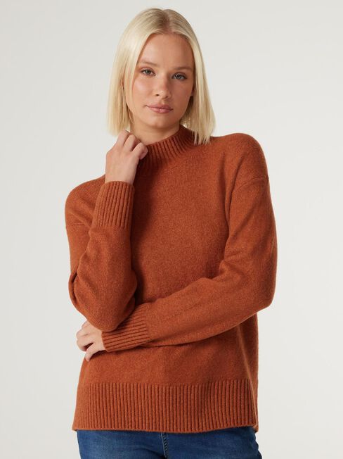 Parker High Neck Souffle Knit, Rust, hi-res