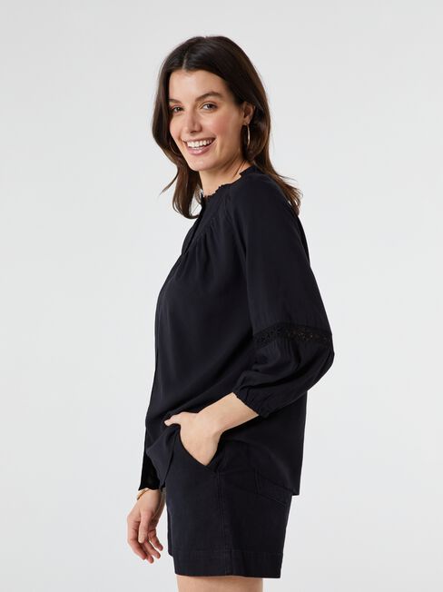 Fawn lace Insert Blouse, Black, hi-res