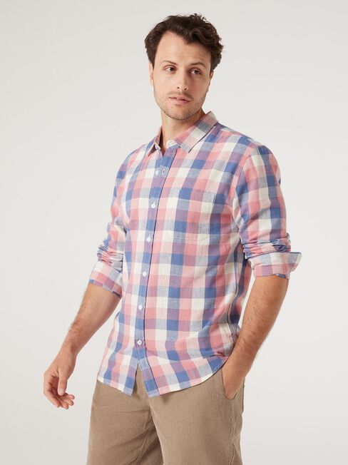 LS Craige Check Linen Shirt, Pink Multi, hi-res