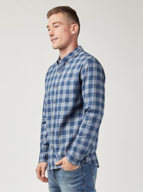 LS Holmes Brushed Check Shirt, Blue, hi-res