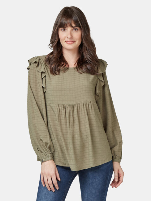 Liza Check Frill Top, Green, hi-res