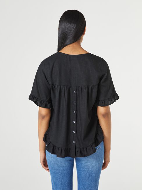 Ivy V-Neck Ruffle Top, Black, hi-res