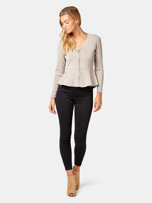 Charlotte Peplum Cardigan, White, hi-res