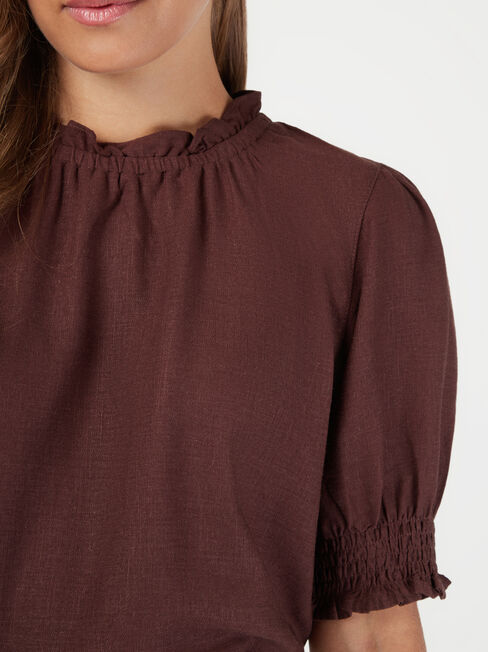 Sasha Short Sleeve Top, Brown, hi-res