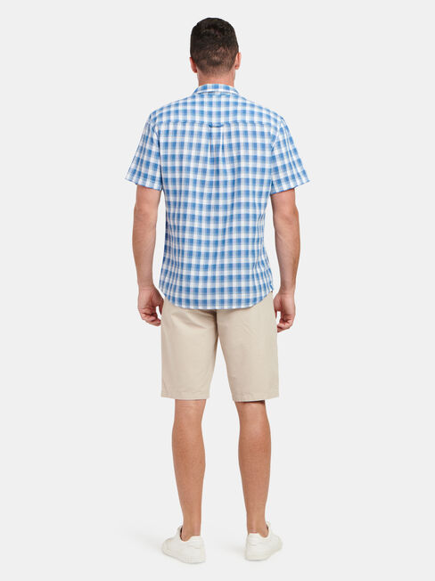 Trent Short Sleeve Check Shirt, White, hi-res