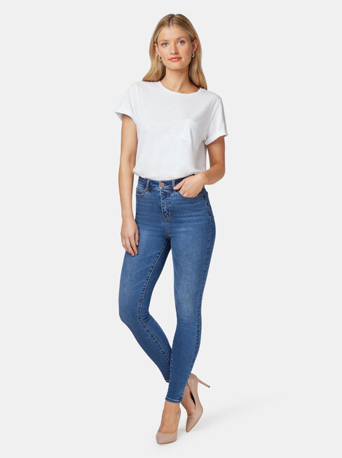 Ellie High Waisted Skinny 7/8 Jeans Bright Indigo, Mid Indigo, hi-res
