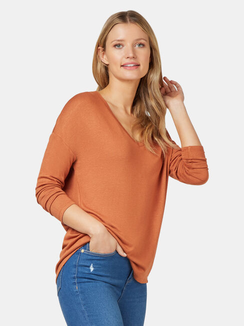 Alice Soft Touch V-Neck Pullover, Brown, hi-res