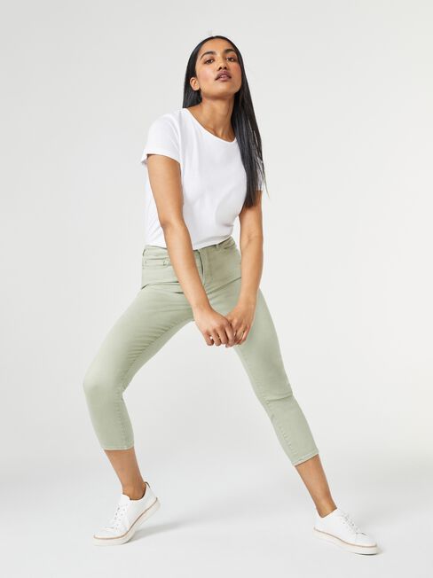 Kara Mid Waisted Skinny Capri, Green, hi-res