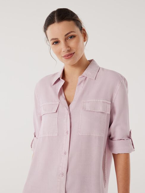 Lizzy Relaxed Tencel Shirt, Brown, hi-res