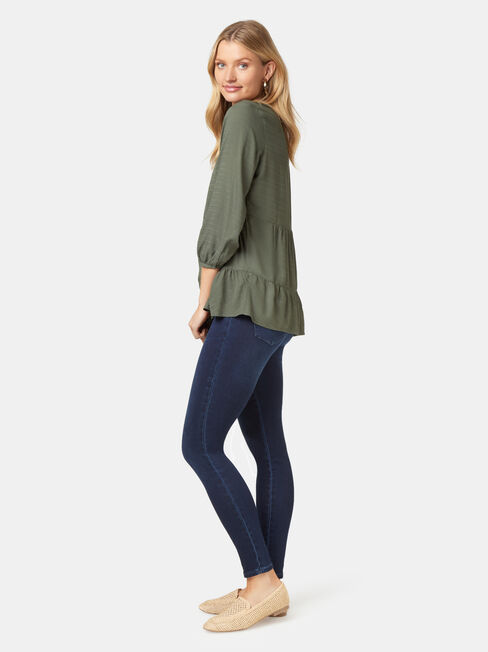 Olivia Long Sleeve Tiered Top, Green, hi-res