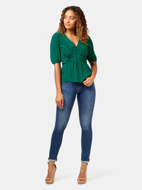 Judy Tie Waist Blouse, Green, hi-res