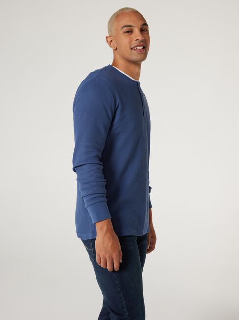 LS Sullivan Waffle Henley Top, Blue, hi-res