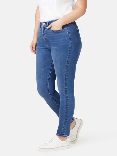 Ellie Curve Embracer High Waisted Skinny 7/8 Jeans Bright Indigo, Mid Indigo, hi-res