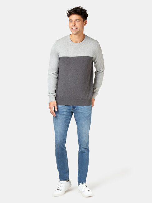 Conrad Block Crew Knit, Grey, hi-res