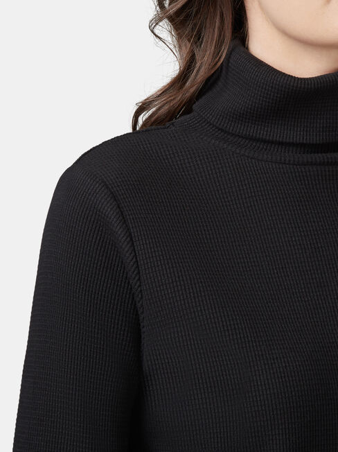 Ally Textured Stand Neck Top, Black, hi-res