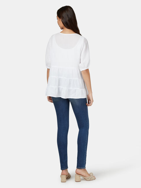 Cara Cheesecloth Tiered Top, White, hi-res
