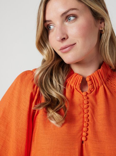 Amelia Button Down Blouse, Orange, hi-res
