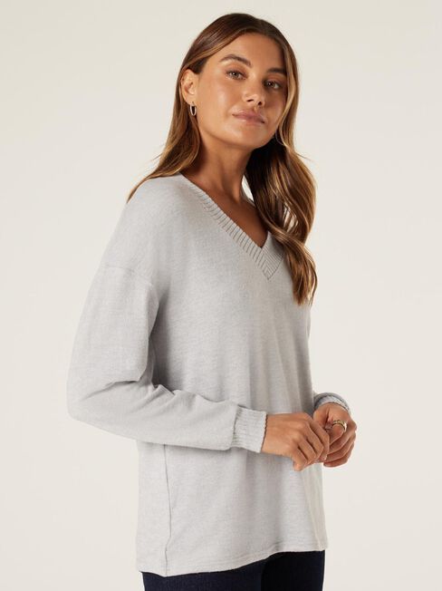 Viv Soft Touch V Neck Pullover, Grey Marle, hi-res