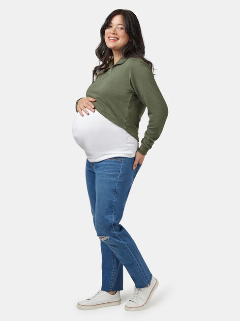 Pearl Zip Front Concave Sweat, Green, hi-res