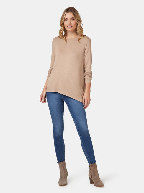 Amy Asymmetrical Hem Soft Touch Pullover, Brown, hi-res