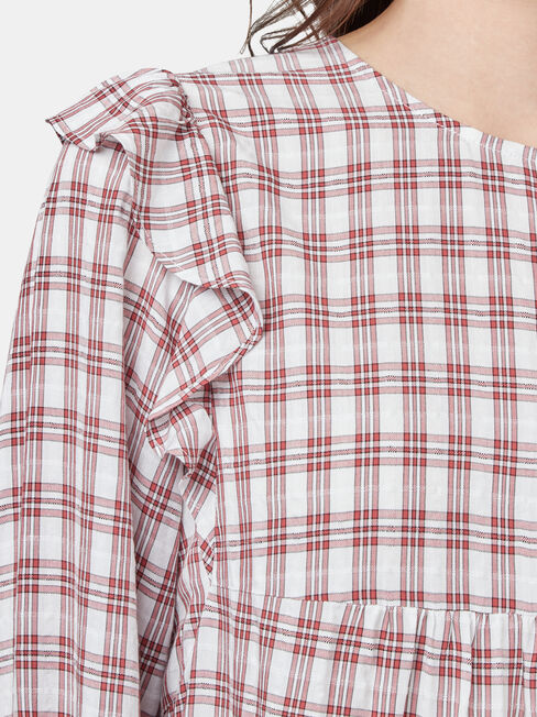 Liza Check Frill Top, Multi, hi-res