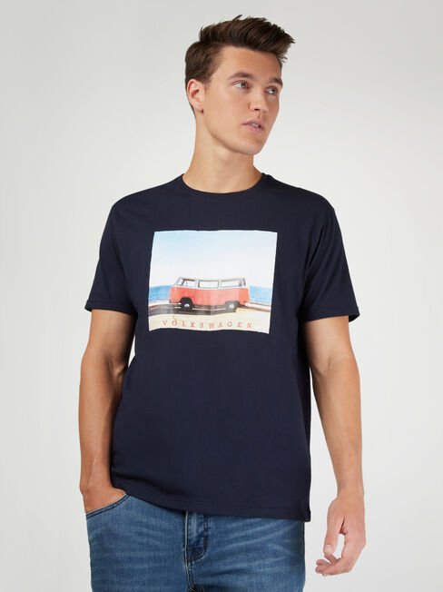 SS VW Beach Print Crew Tee, Blue, hi-res