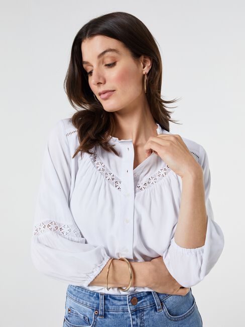 Fawn lace Insert Blouse, White, hi-res