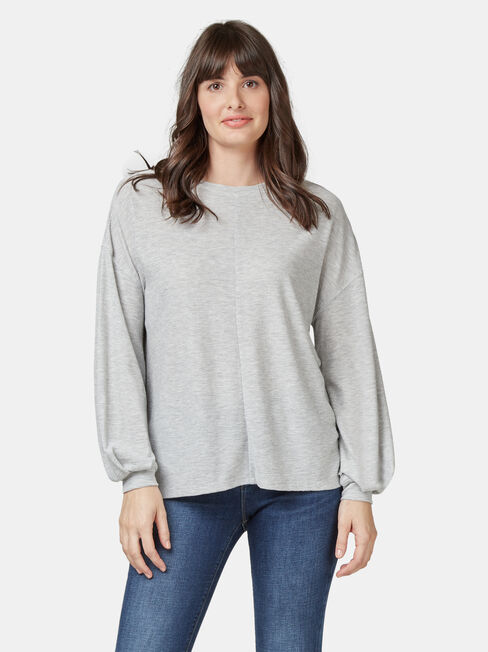 Ella Drop Shoulder Textured Top, Grey, hi-res