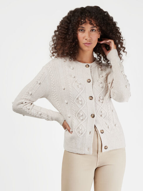 Farah Cable Cardi, Brown, hi-res
